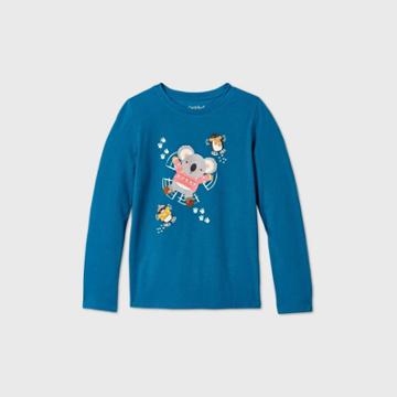 Girls' Long Sleeve Koala Snow Angel Graphic T-shirt - Cat & Jack Ocean Blue