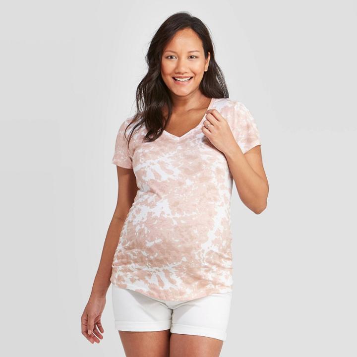 Maternity Short Sleeve V-neck Side Shirred T-shirt - Isabel Maternity By Ingrid & Isabel Pink