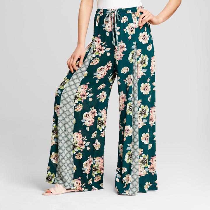 Women's Floral Print Gusset Front Soft Pants - Xhilaration Green