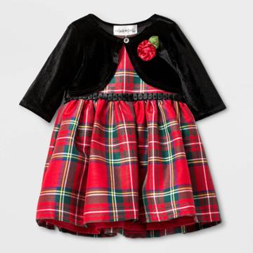 Mia & Mimi Baby Girls' Plaid Cardigan Jacket Dress Set - Red/black Newborn, Girl's, Black/red