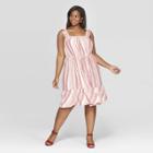 Women's Plus Size Striped Ruffle Sleeve Square Neck Dress - Universal Thread Red
