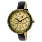 Earth Wood Women's Brush Multi - Function Leather Strap Watch - Black