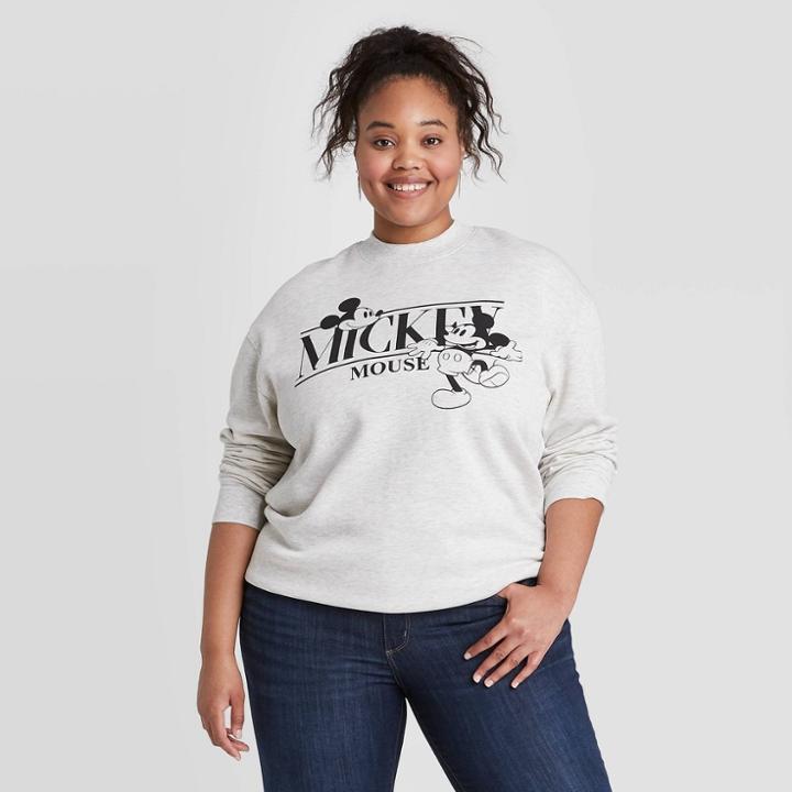 Women's Disney Mickey Mouse Halloween Plus Size Graphic Sweatshirt - Gray