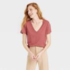 Women's Short Sleeve V-neck T-shirt - A New Day Red