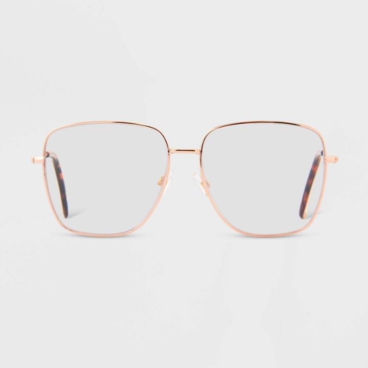 Women's Satin Metal Square Blue Light Filtering Glasses - Universal Thread Gold