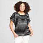 Women's Striped Short Sleeve Tie-back Cuff T-shirt - A New Day Black/white