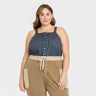 Women's Plus Size Button-front Cropped Tank Top - Universal Thread Navy Blue