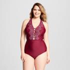 Costa Del Sol Women's Plus Size Embroidered One Piece - Burgundy (red) X