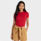 Women's Short Sleeve Slim Fit Ribbed T-shirt - A New Day Red