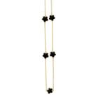 Zirconite Gold Plated Station Necklace With Enameled Daisies Black