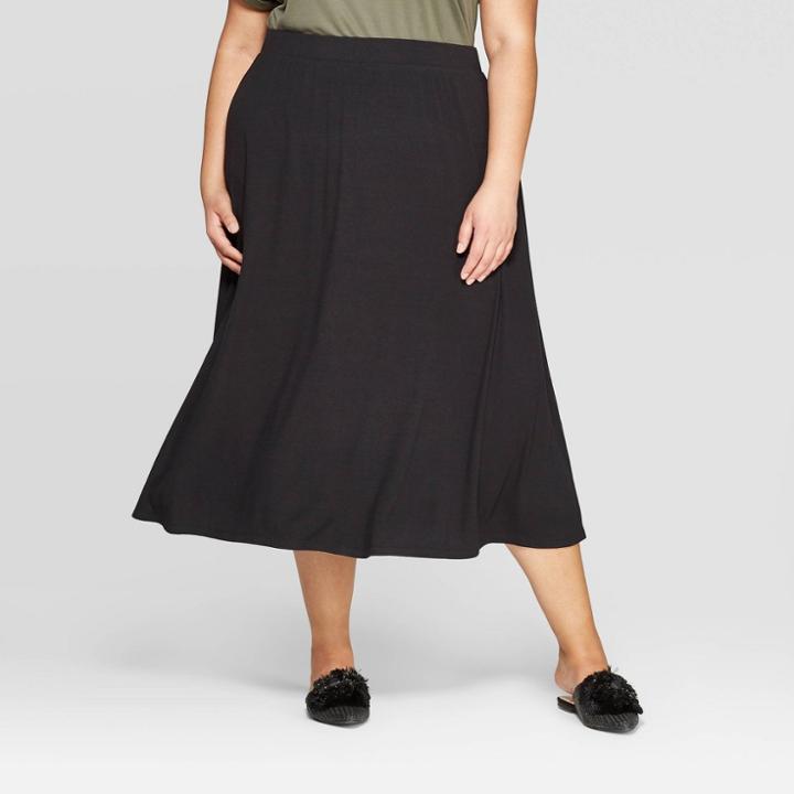 Women's Plus Size Rib Maxi Knit Skirt - Ava & Viv Black X