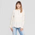 Women's Long Sleeve Lace Trim Peasant Top - Knox Rose Ivory