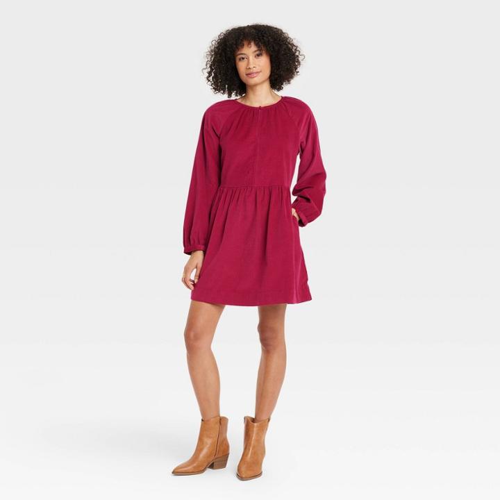 Women's Balloon Long Sleeve Corduroy Shift Dress - Universal Thread Red