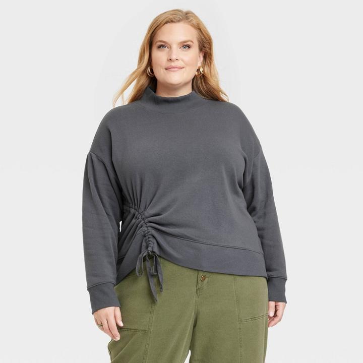 Women's Plus Size Ruched Sweatshirt - Knox Rose Dark Gray