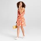Women's Floral Print Flutter Sleeve Dress - A New Day Coral