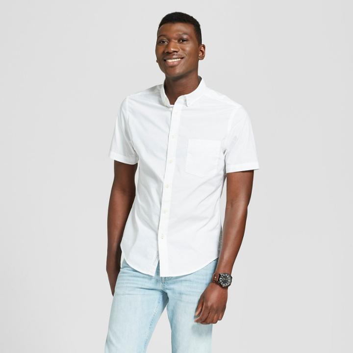 Men's Slim Fit Short Sleeve Button-down Shirt - Goodfellow & Co White