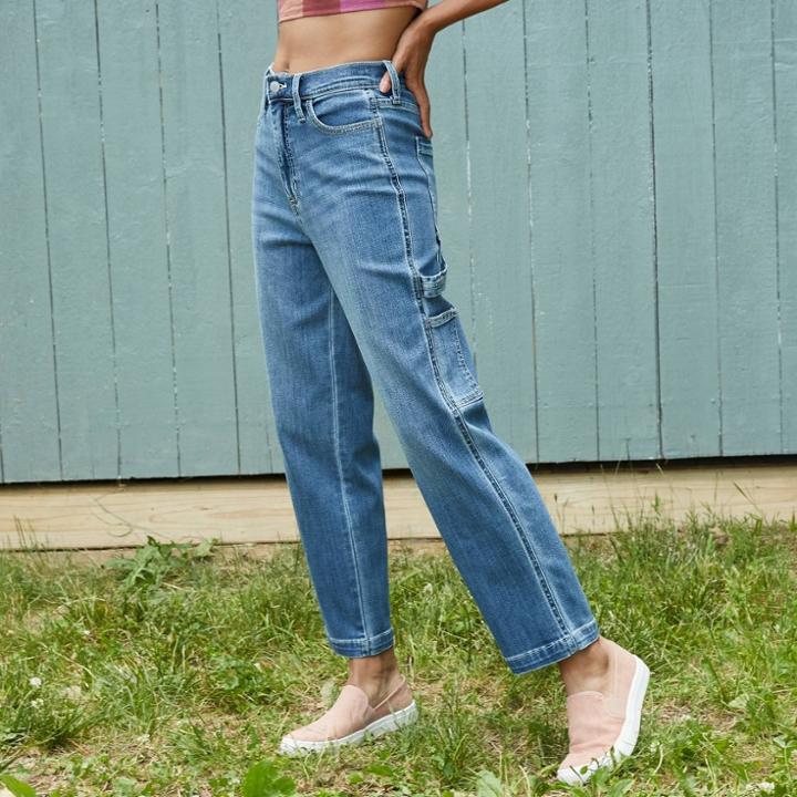 Women's High-rise Carpenter Cropped Straight Jeans - Universal Thread Medium Blue
