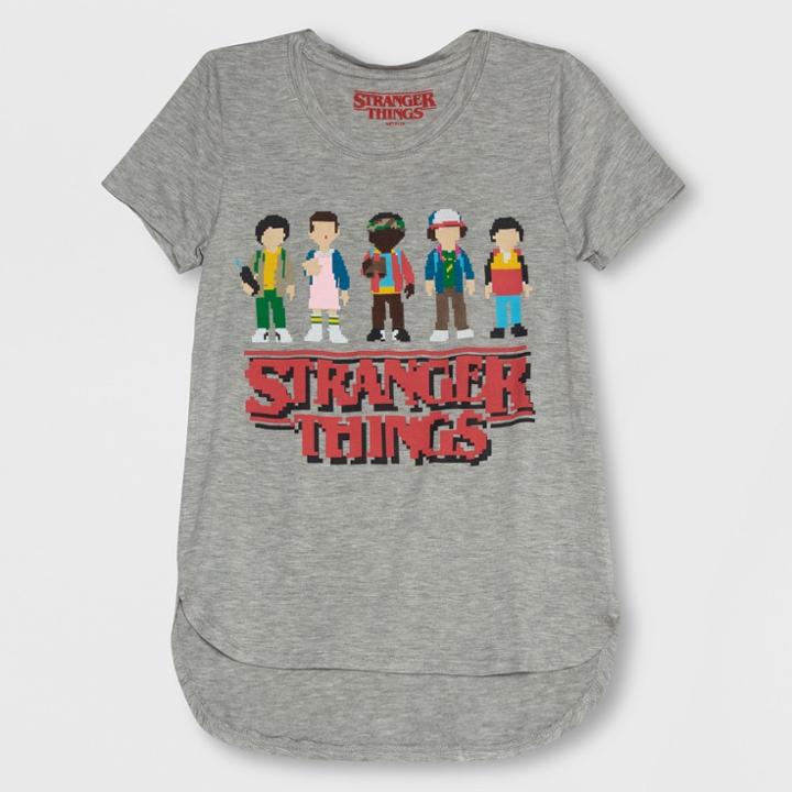 Girls' Stranger Things Pixels Short Sleeve T-shirt - Heather Gray