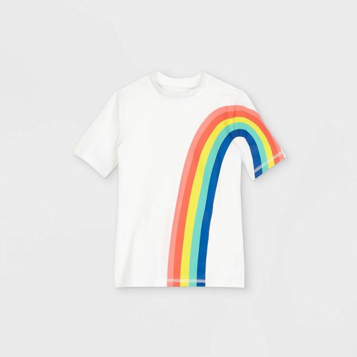 Girls' Rainbow Short Sleeve Rash Guard Swim Shirt - Cat & Jack White