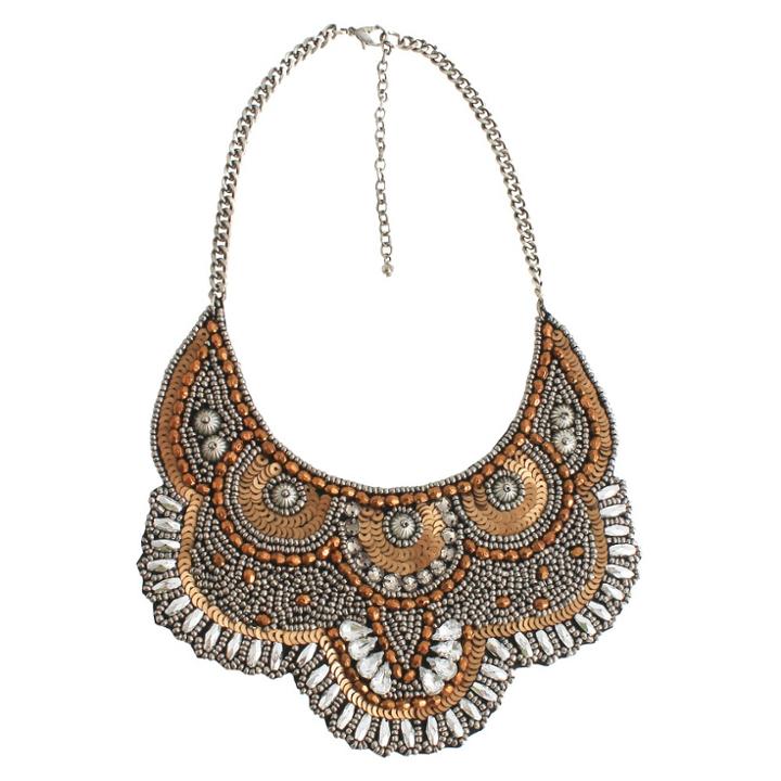 Target Necklace With Stones And Sequins - Hematite/bronze (18), Silver/bronze/black
