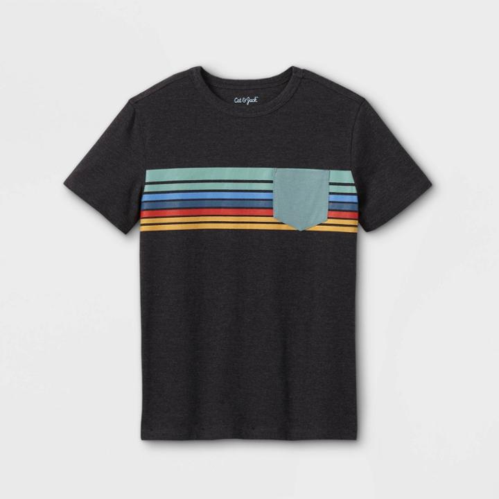Boys' Chest Striped Pocket Short Sleeve T-shirt - Cat & Jack Charcoal Gray