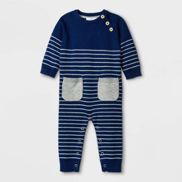 Baby Boys' Basic Striped Coverall - Cloud Island Navy Newborn, Blue/blue