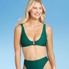 Women's Square Wire Ribbed Triangle Bikini Top - Shade & Shore Evergreen