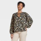 Women's Balloon Long Sleeve Button-front Blouse - Universal Thread Black Floral