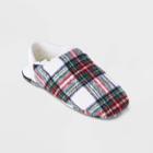 Adult Festive Plaid Faux Shearling Lined Pull-on Slipper Socks With Huggable Heel & Grippers - Wondershop Ivory