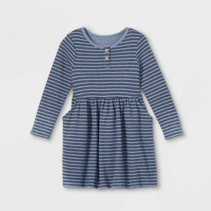 Toddler Girls' Striped French Terry Long Sleeve Dress - Cat & Jack Navy