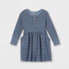 Toddler Girls' Striped French Terry Long Sleeve Dress - Cat & Jack Navy