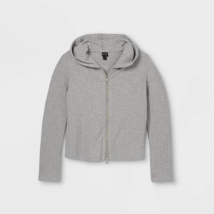 Girls' Rib-knit 2 Way Zip-up Hoodie Sweatshirt - Art Class Gray