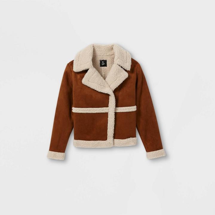 Girls' Sherpa Moto Jacket - Art Class Tan