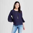 Women's 3/4 Sleeve Tulip Sleeve Top - Lily Star (juniors') Navy (blue)