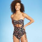 Women's Bandeau Cinch One Piece Swimsuit - Sea Angel Black Floral