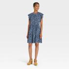 Women's Flutter Short Sleeve Dress - Knox Rose Indigo Leopard Print Xs, Blue