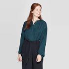Women's Snakeskin Print Long Sleeve Collared Popover Blouse - A New Day Green