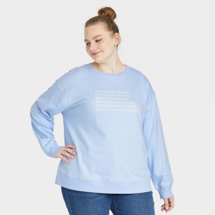 Women's Plus Size Graphic Fleece Sweatshirt - Ava & Viv Aqua Blue X