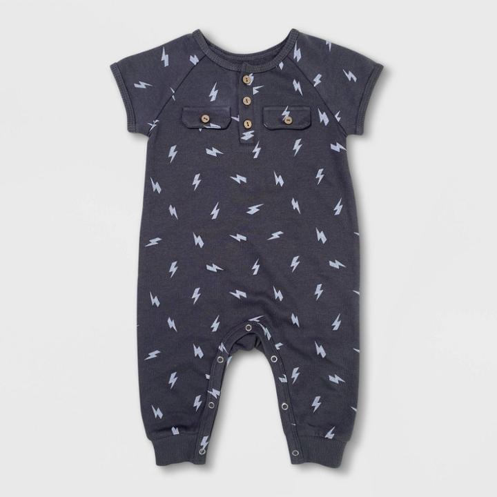Grayson Mini Baby Boys' 'lightning Bolt' Romper - Charcoal Gray Newborn