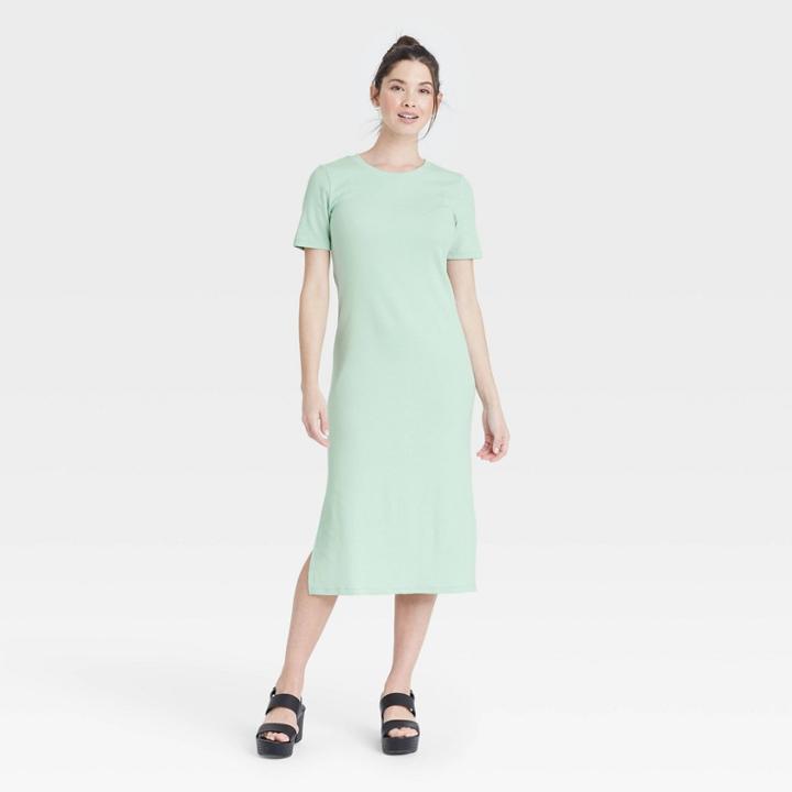 Women's Short Sleeve Rib Knit T-shirt Dress - A New Day