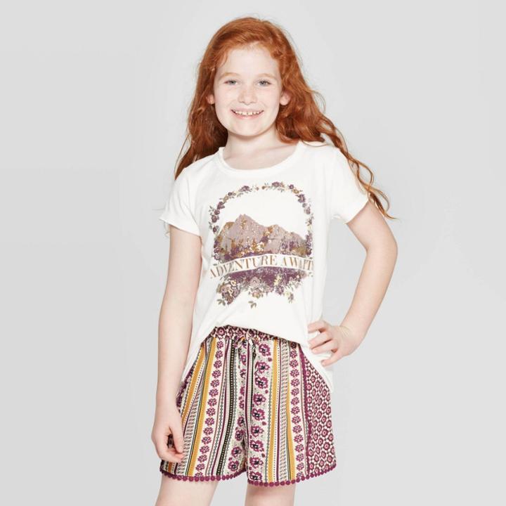 Girls' Short Sleeve Graphic T-shirt - Art Class Cream