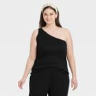 Women's Plus Size Slim Fit One Shoulder Tank Top - A New Day Black