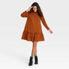 Women's Floral Print Puff Long Sleeve Ruffle Dress - Universal Thread Brown