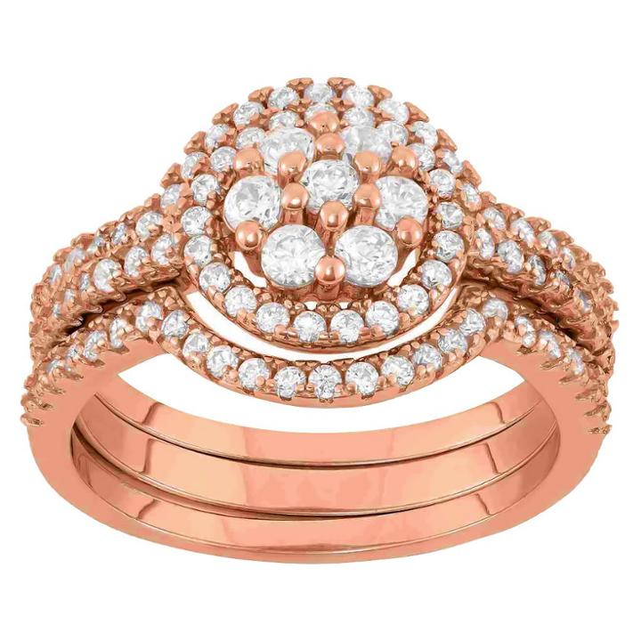 Tiara 0.9 Ct. T.w. 3-piece Multi Round Cubic Zirconia Ring Set In 14k Gold Over Silver - (8), Girl's, Rose