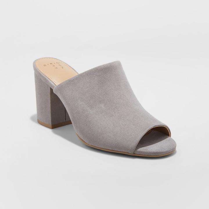 Women's Didi Wide Width Block Heel Mules - A New Day Gray 8.5w,