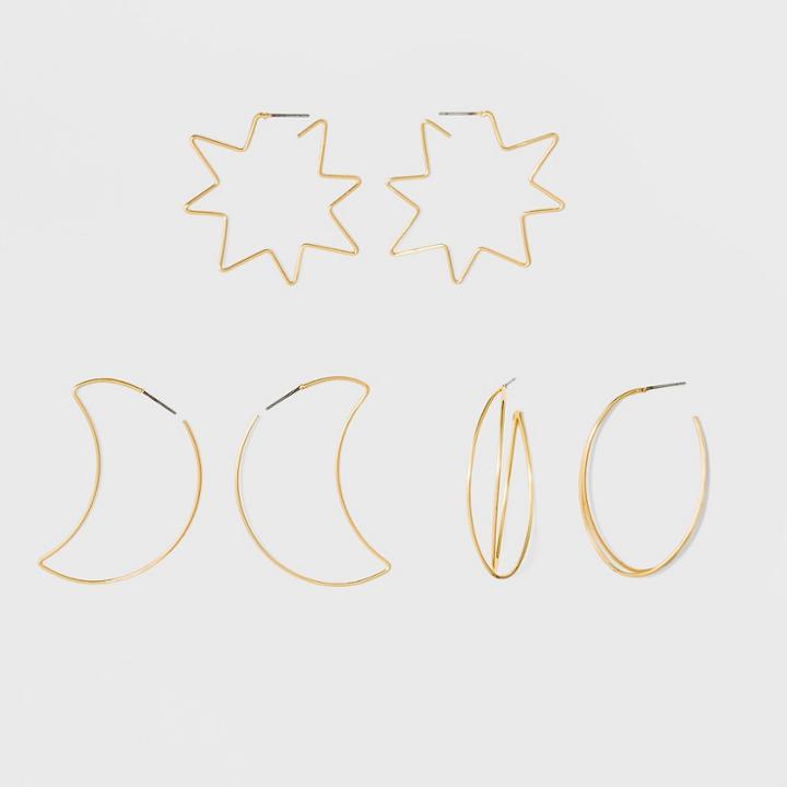 Target Three Pack Wire Hoop With Open Orbital, Star, And Moon Earring