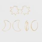 Target Three Pack Wire Hoop With Open Orbital, Star, And Moon Earring