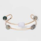 Stationed Mixed Semi-precious Beads Hammered Cuff Bracelet - Universal Thread Gray, Green