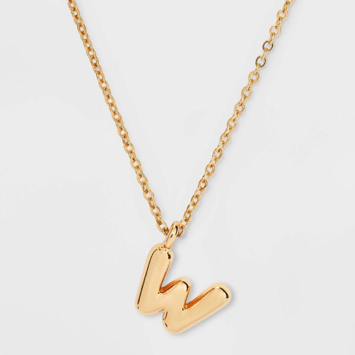 Puffy Initial Charm 'w' Pendant Necklace - Wild Fable Gold
