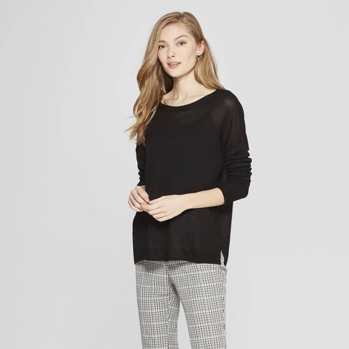 Women's Long Sleeve Crew Neck Pullover Sweater - A New Day Black